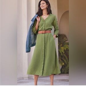 Soft Surroundings Drina Gauze Midi Dress - Fern/Green - Size Medium